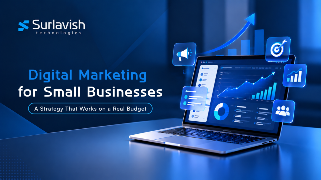 Small business owner reviewing a digital marketing plan on a laptop