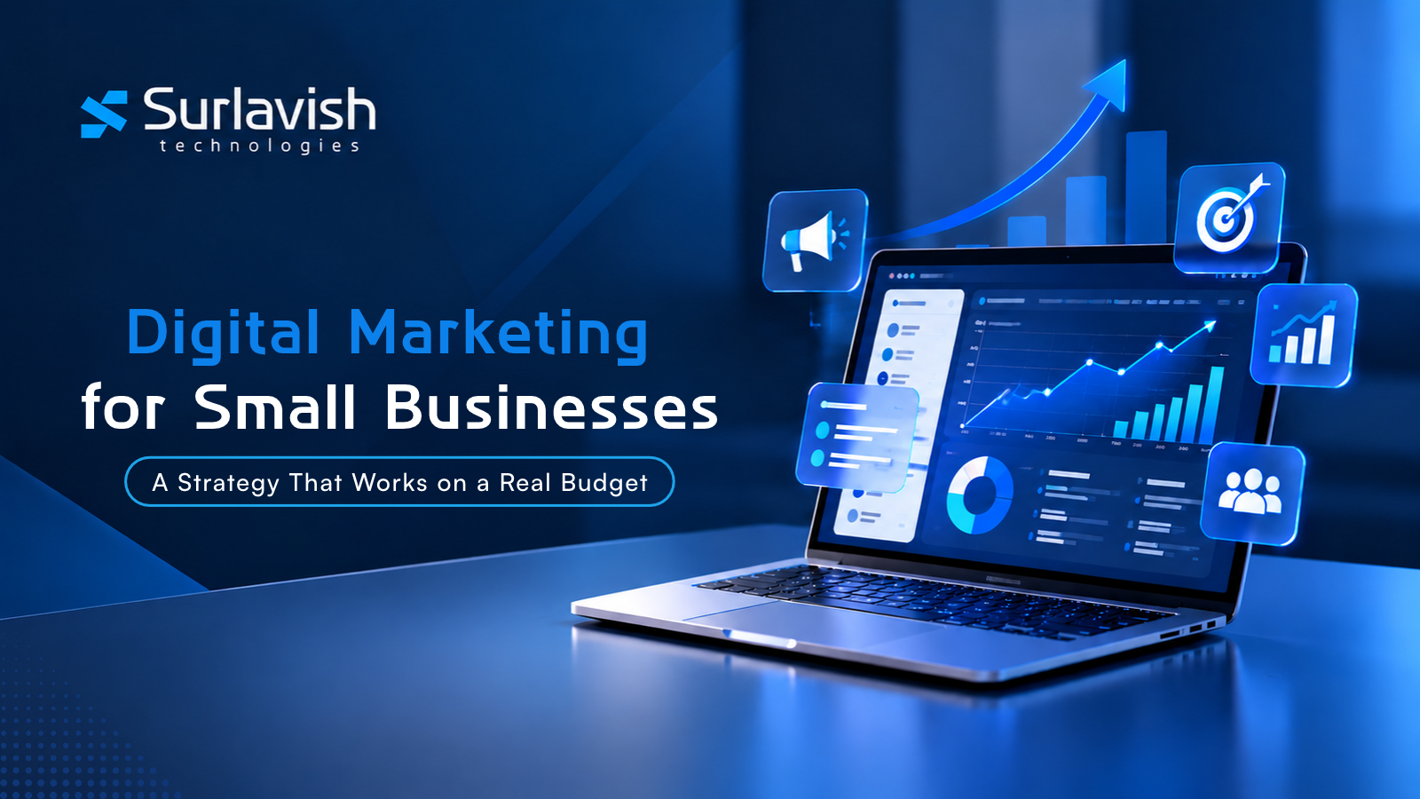Small business owner reviewing a digital marketing plan on a laptop
